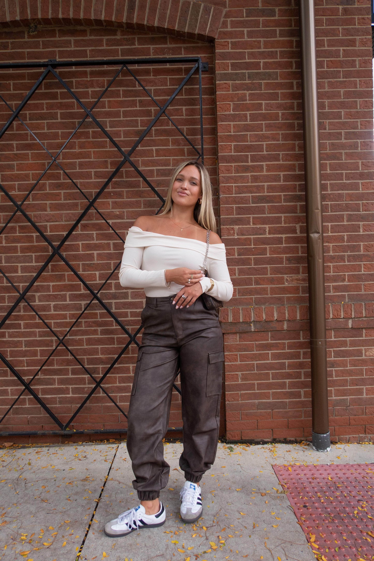 Brown Pleather Cargo Joggers