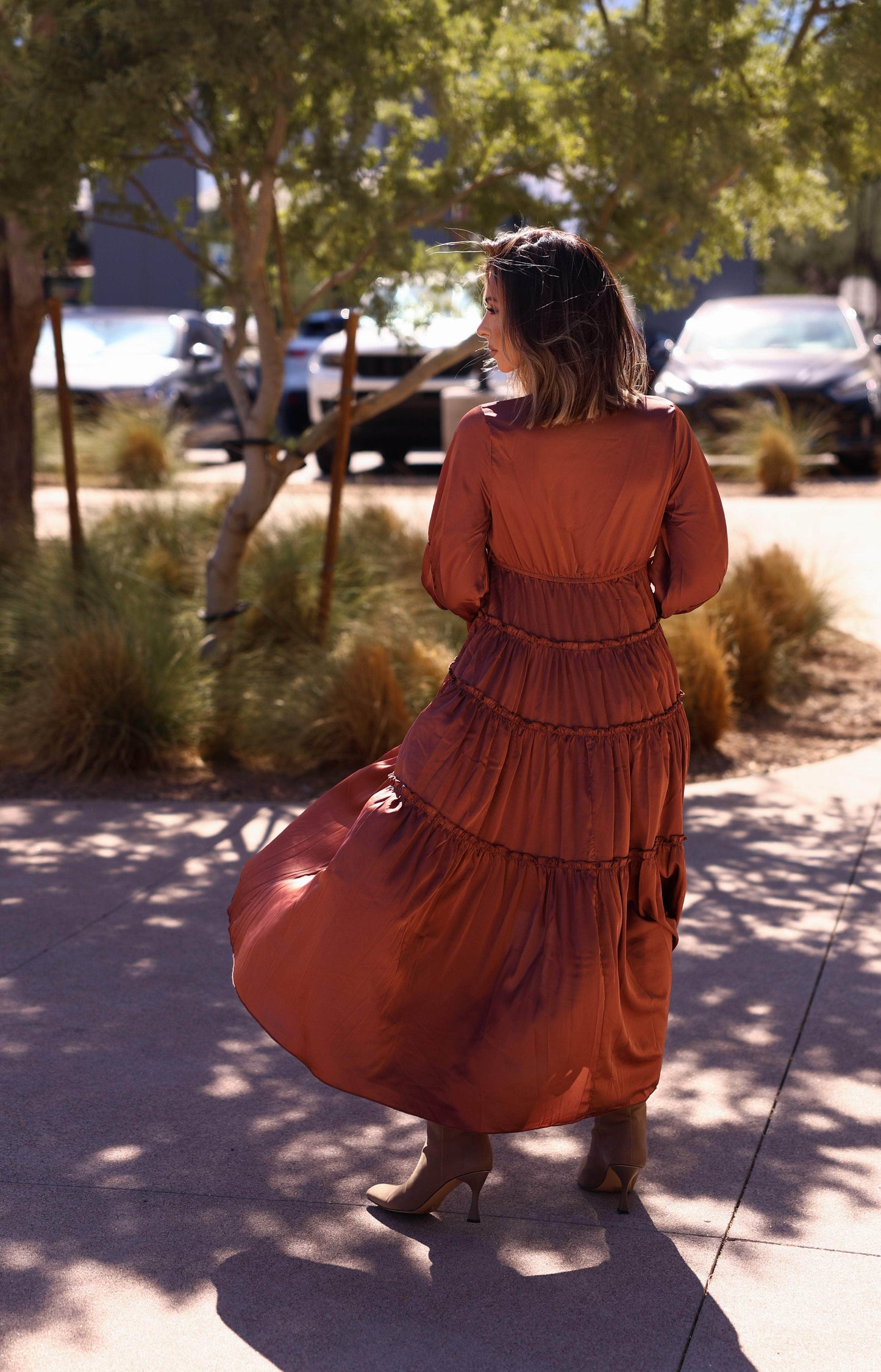 Mocha Ruffle High Low Dress