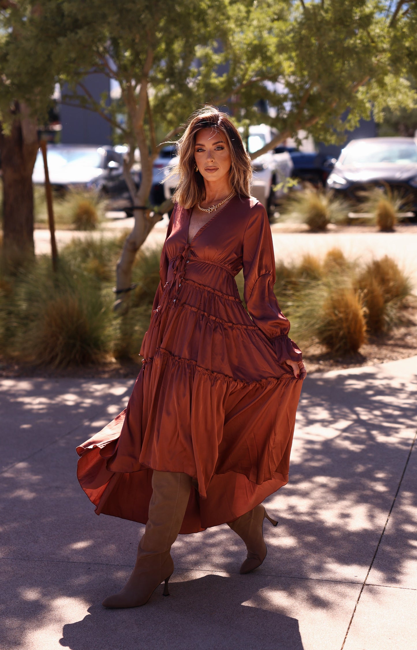 Mocha Ruffle High Low Dress