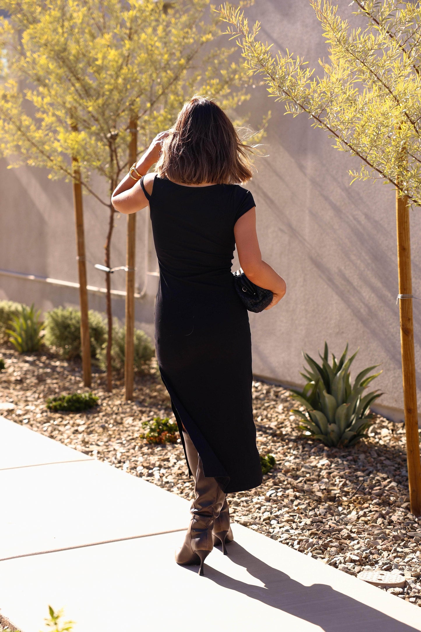Black One Shoulder Twist Dress