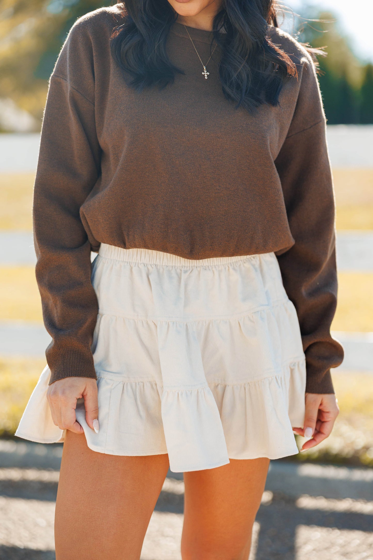 Beige Corduroy Mini Skirt