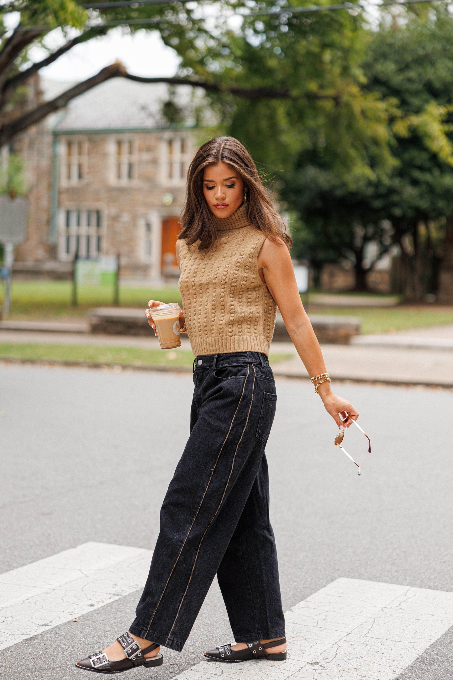 Black Leopard Piping Detail Barrel Jean