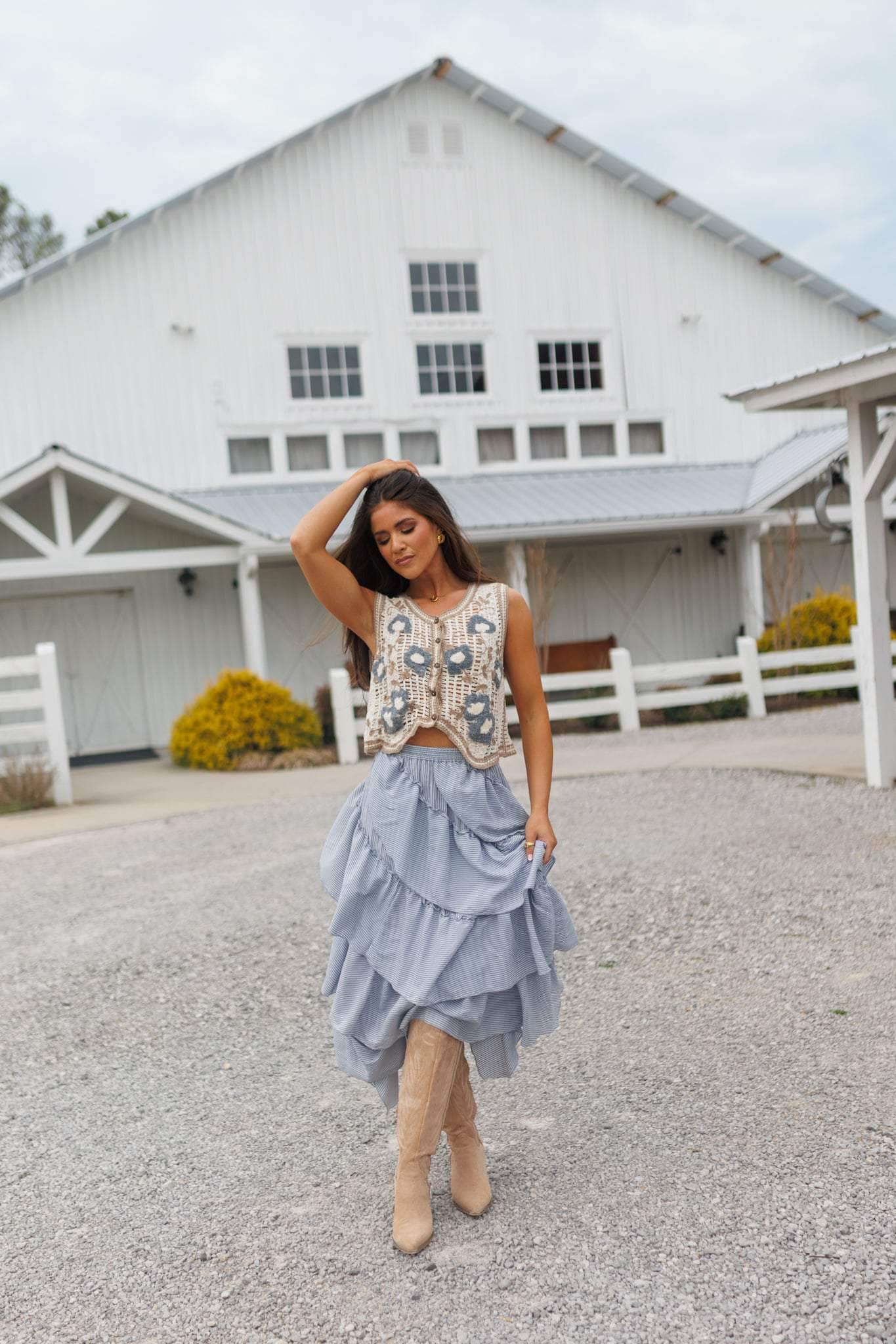 Blue Striped Tiered Skirt