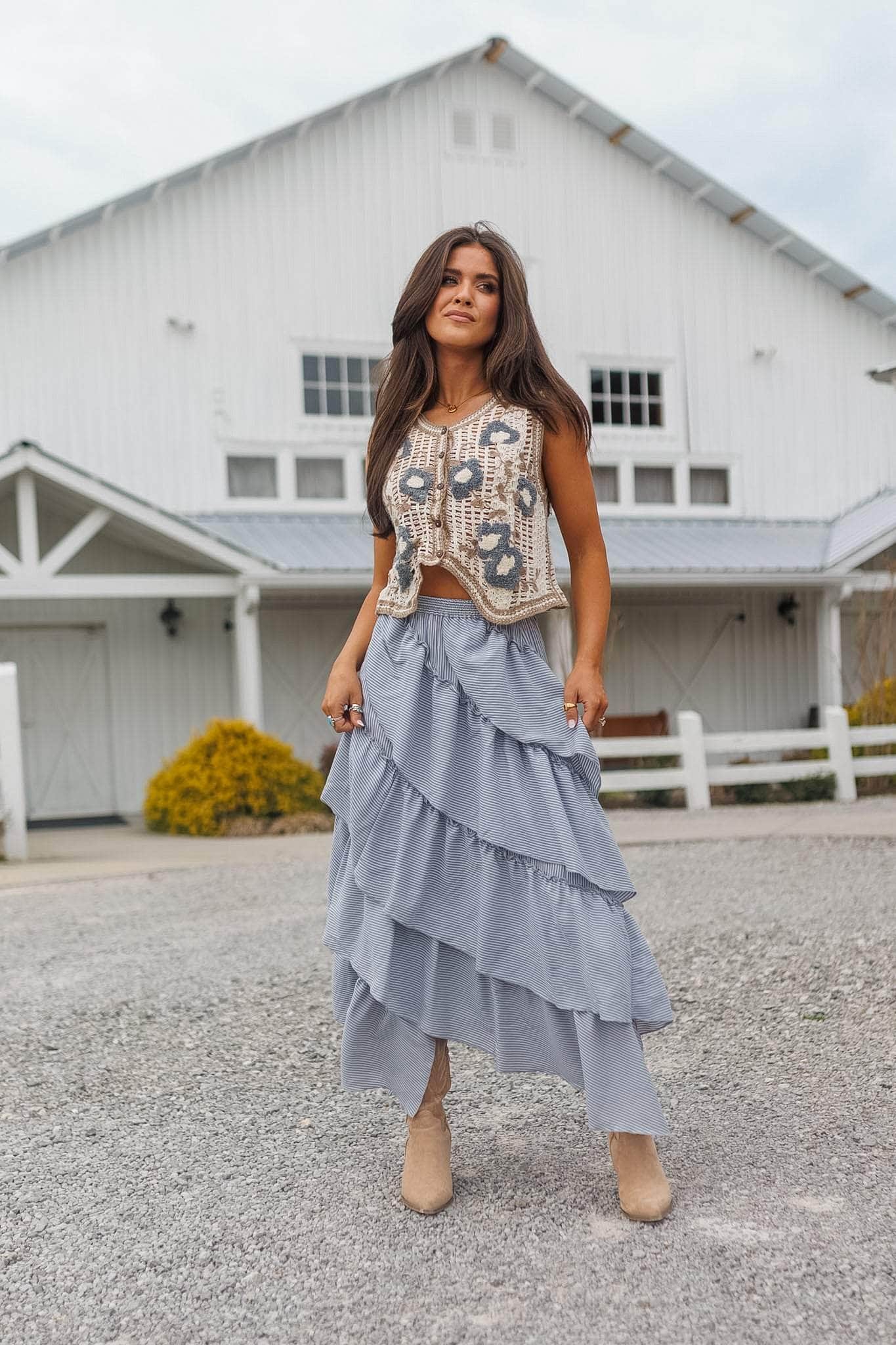 Blue Striped Tiered Skirt