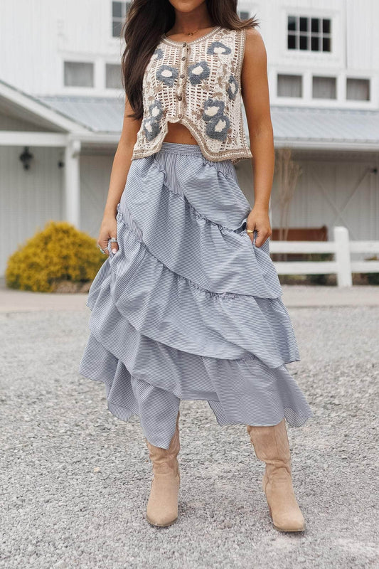 Blue Striped Tiered Skirt