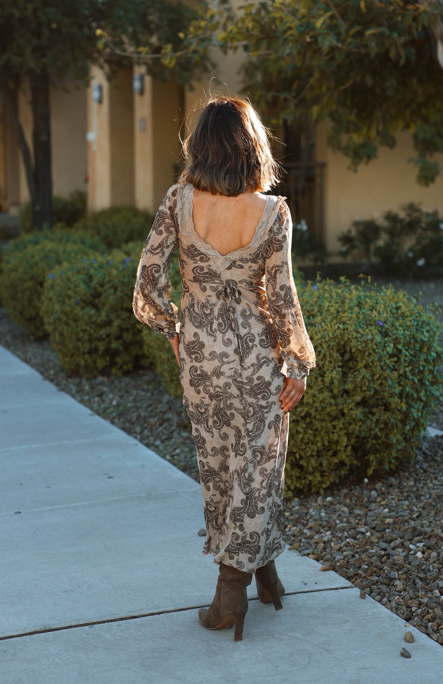 Tan Paisley Print Maxi Dress