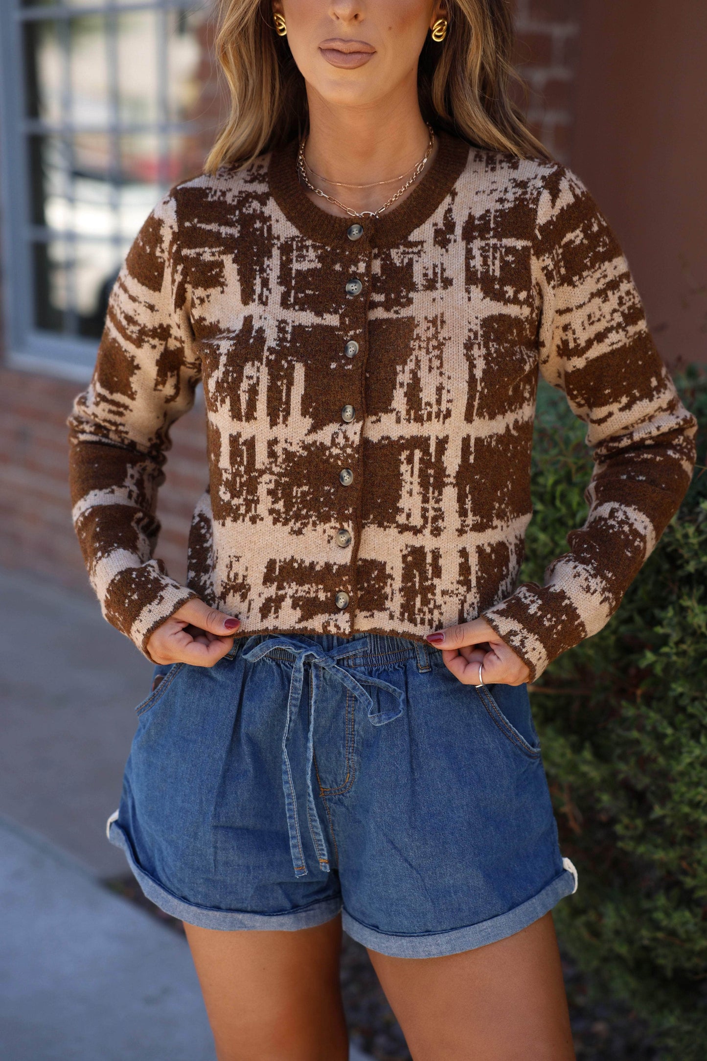 Brown Abstract Print Cardigan