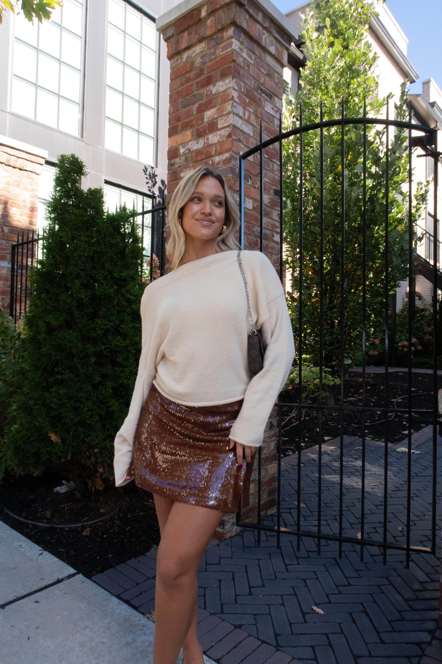 Brown Sequin Mini Skirt