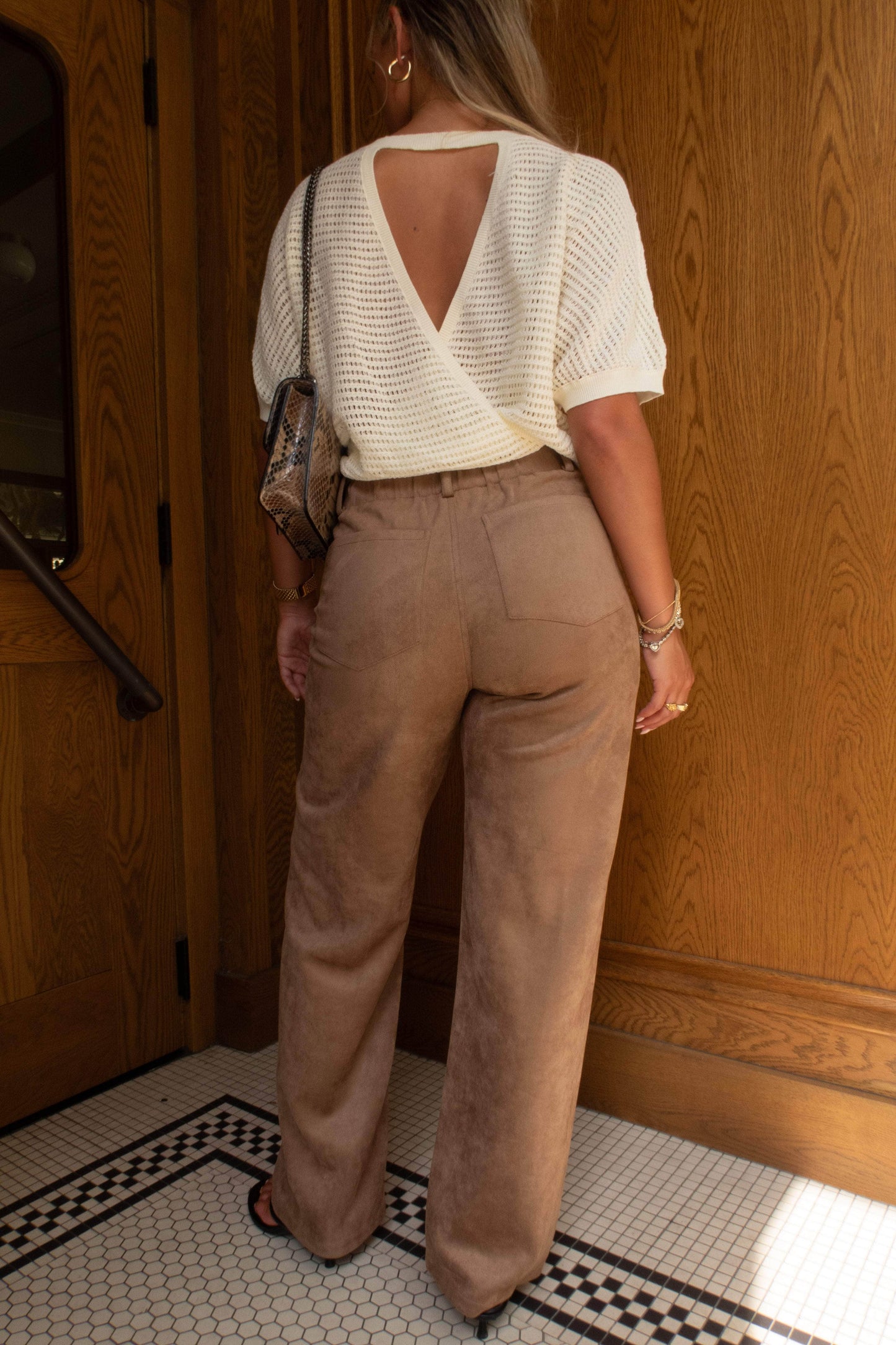 Brown Suede Drawstring Pants