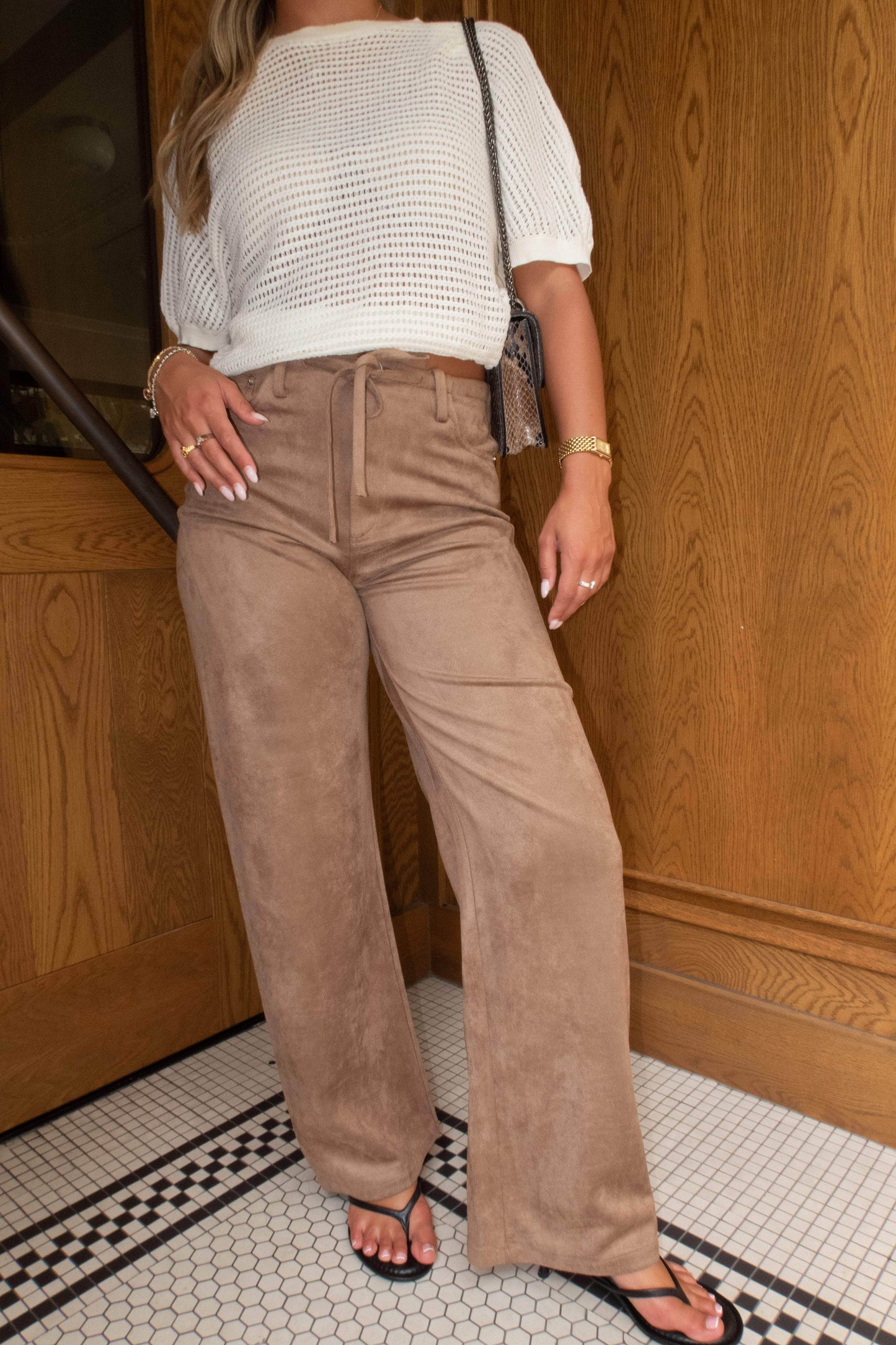 Brown Suede Drawstring Pants