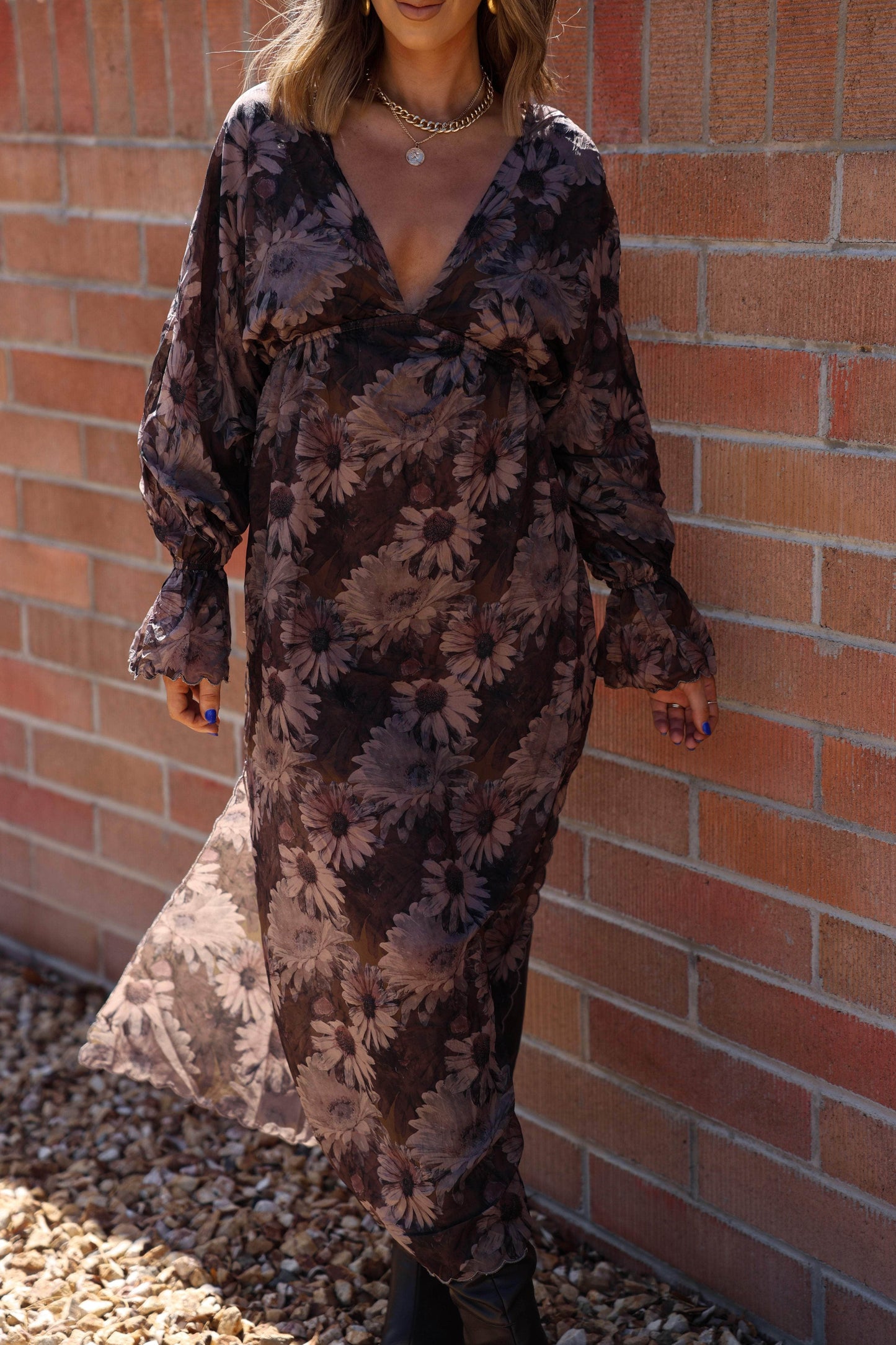 Brown Sunflower Maxi Dress