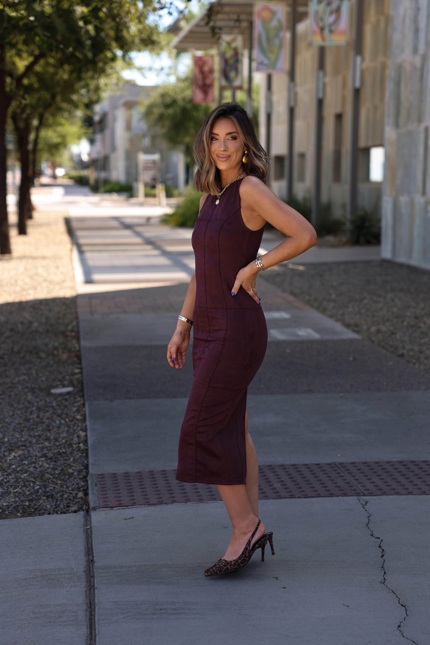 Candlelit Cabernet Suede Dress