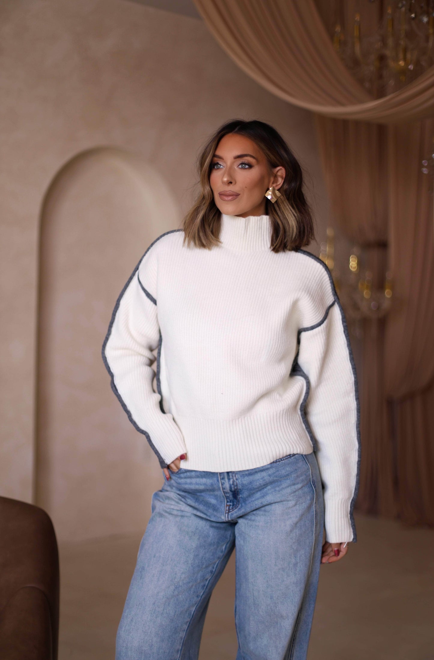 Charcoal Color Block Turtleneck Sweater