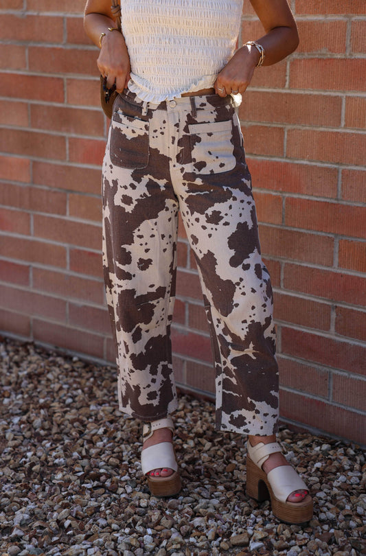 Cow Print Barrel Pants