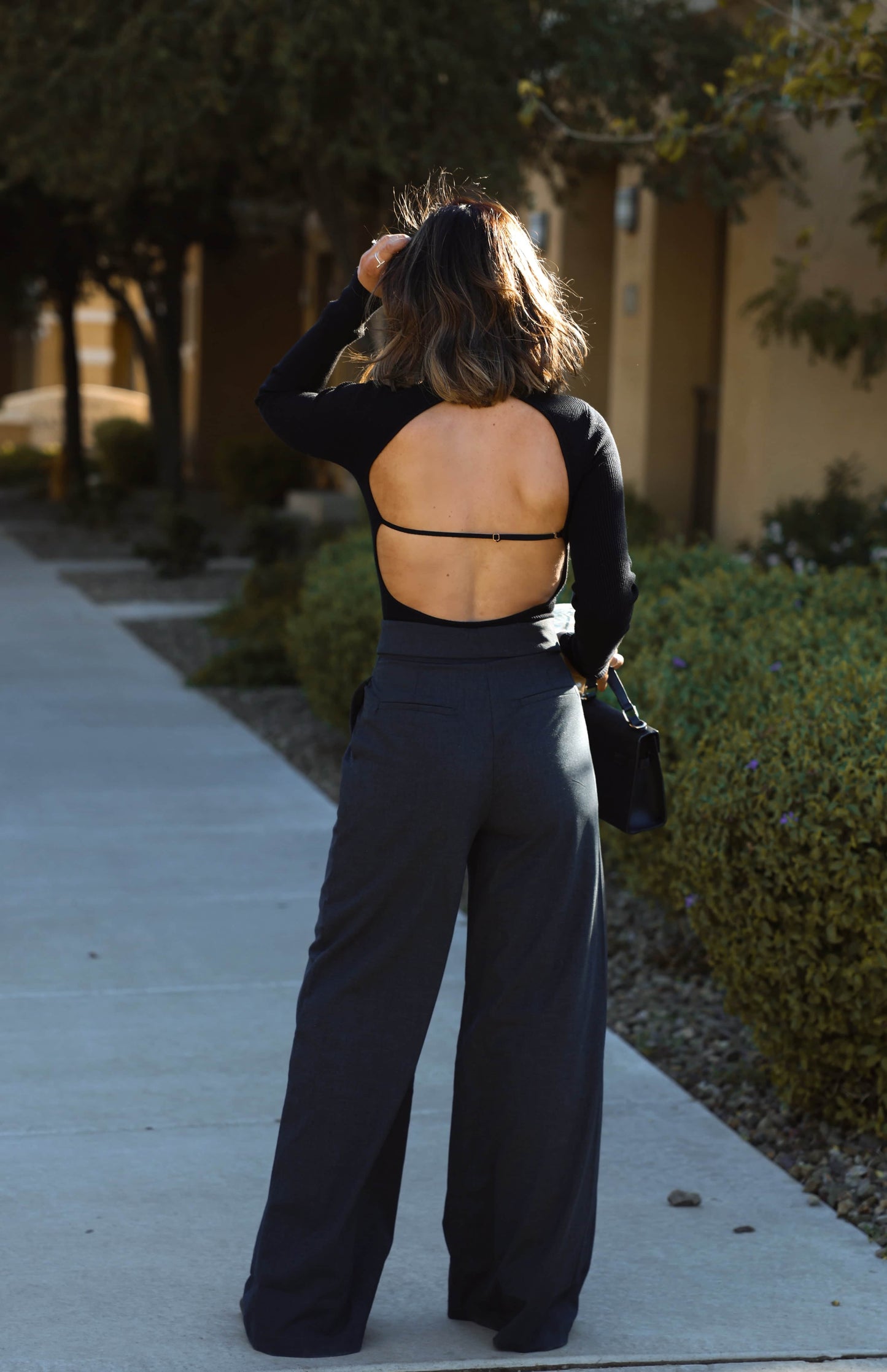 Dark Grey Linen Fold Over Pants