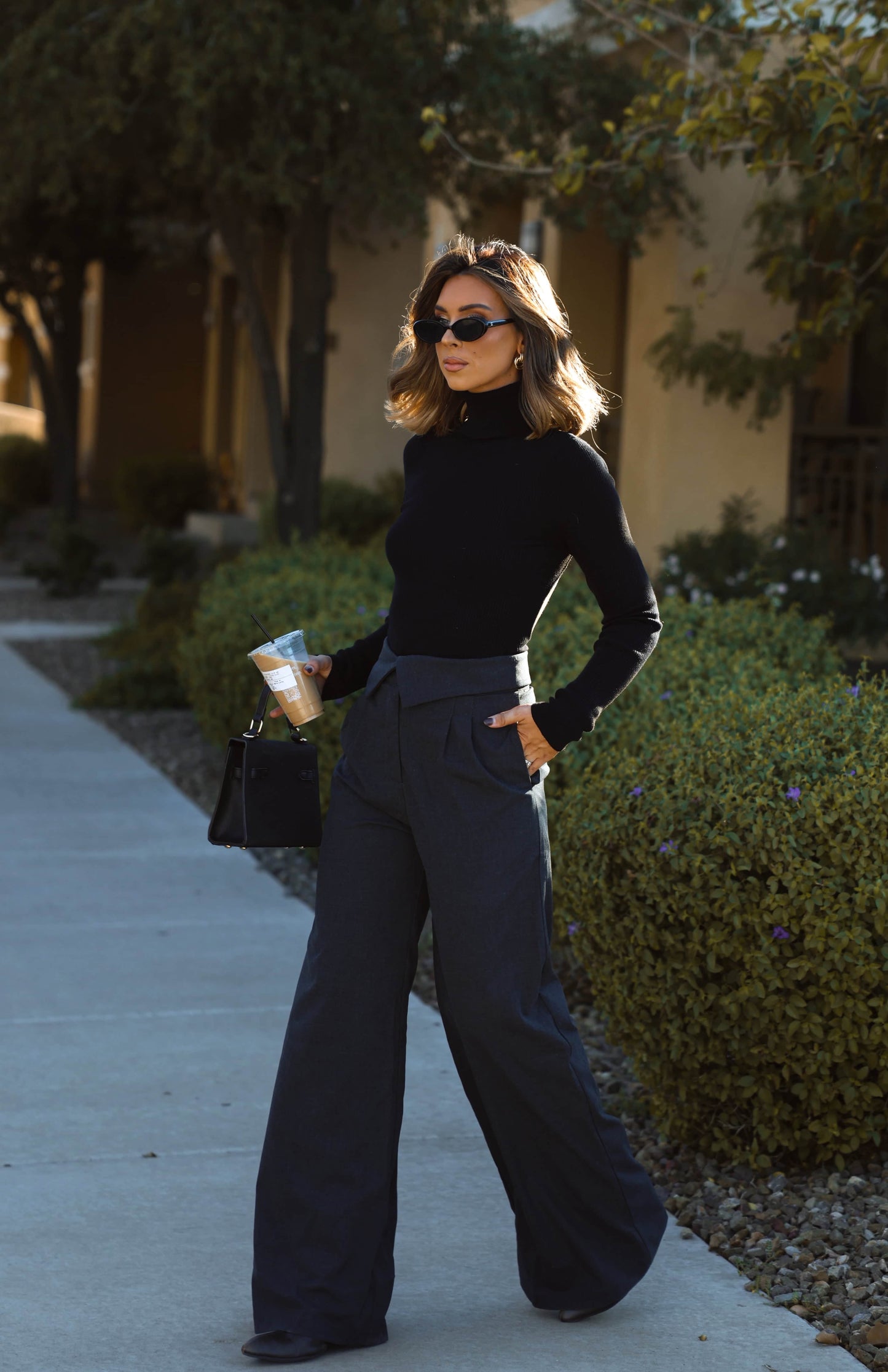 Dark Grey Linen Fold Over Pants