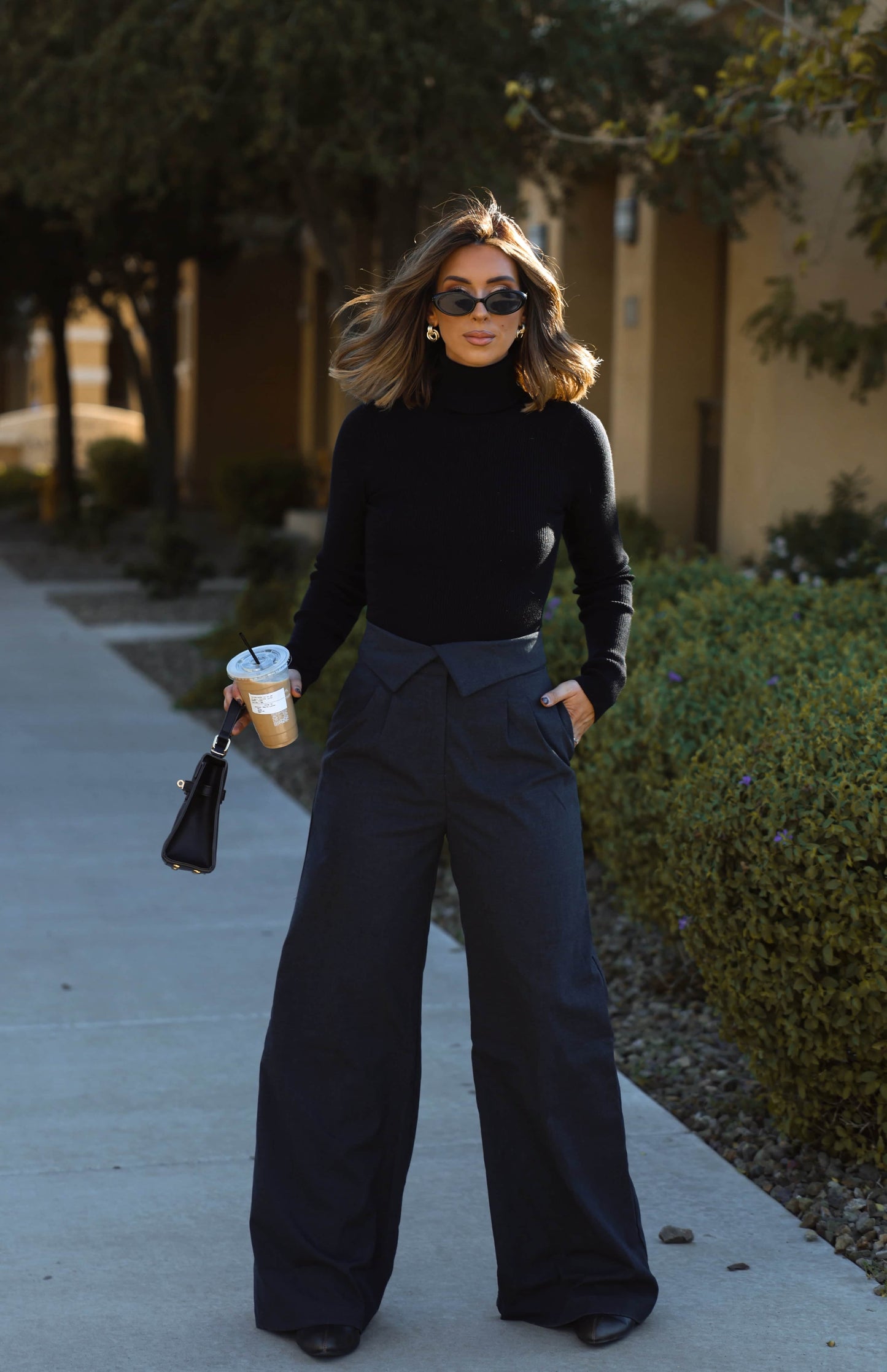 Dark Grey Linen Fold Over Pants