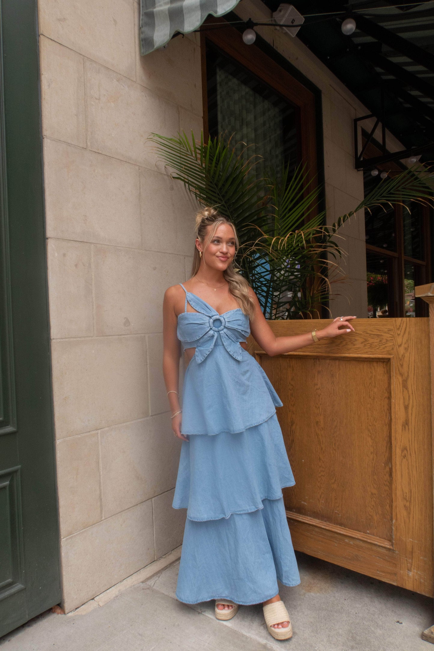 Denim Flower Top Maxi Dress