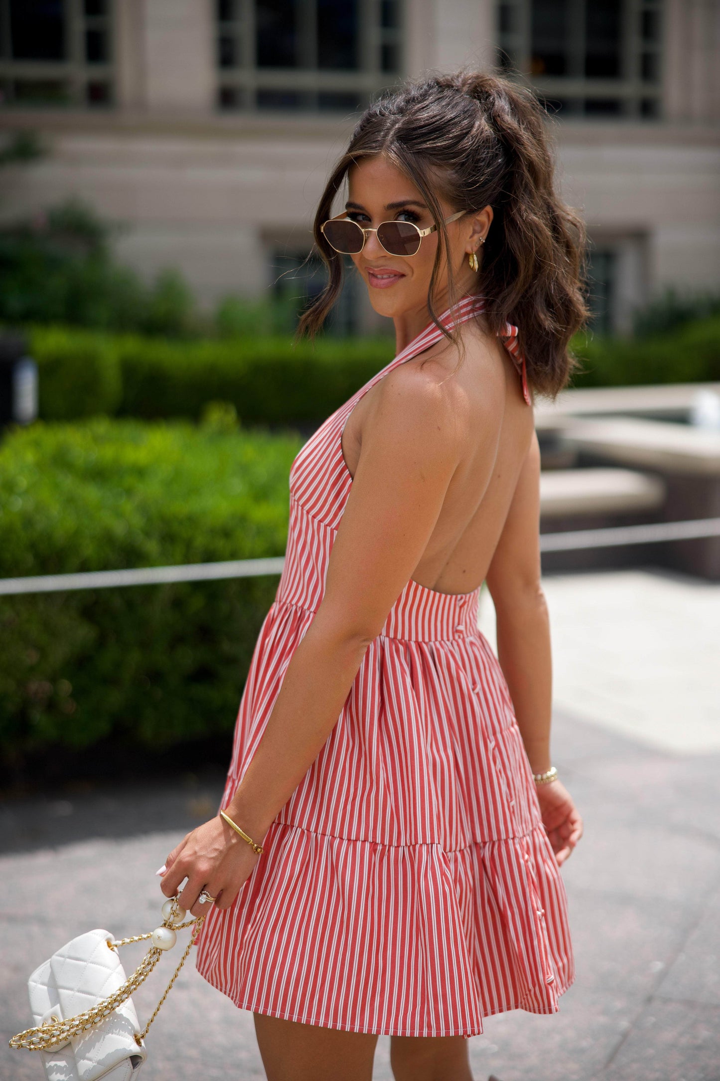 Red Halter Striped Mini Dress