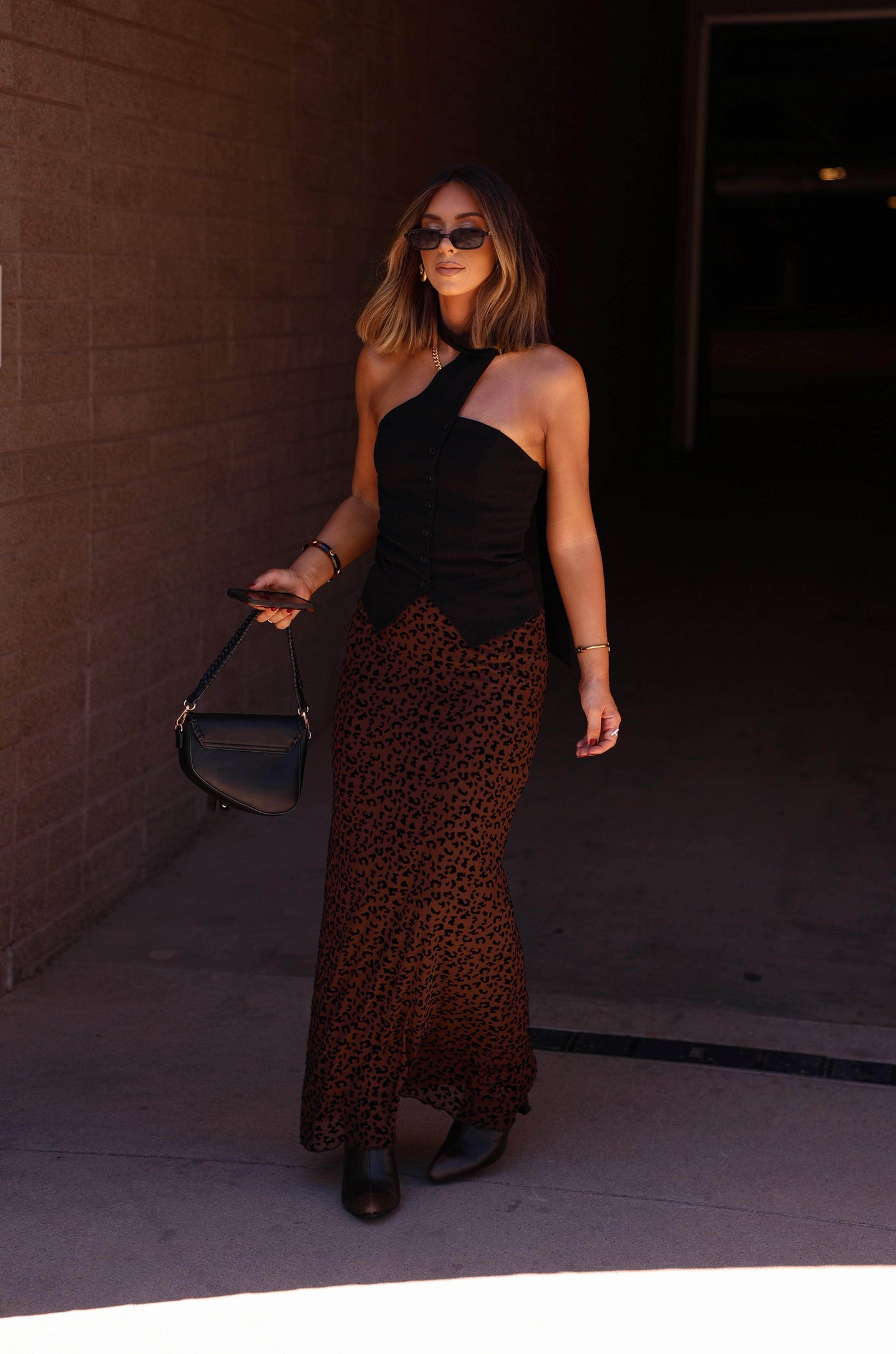 Taupe Leopard Mesh Maxi Skirt