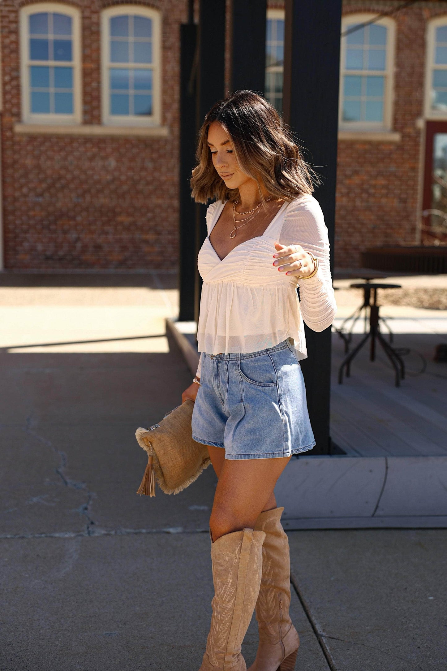 Harper Pleated Denim Shorts