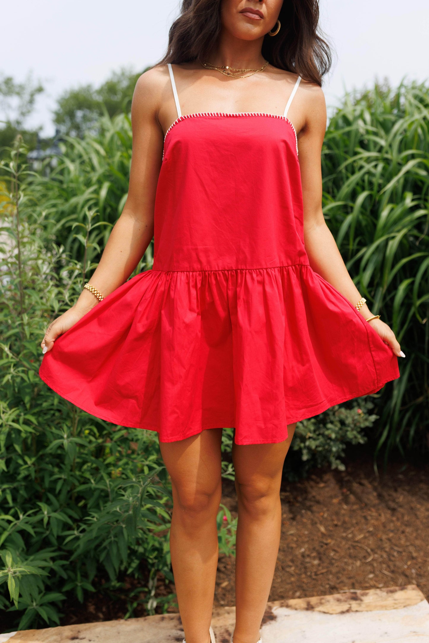 Red Poplin Mini Dress
