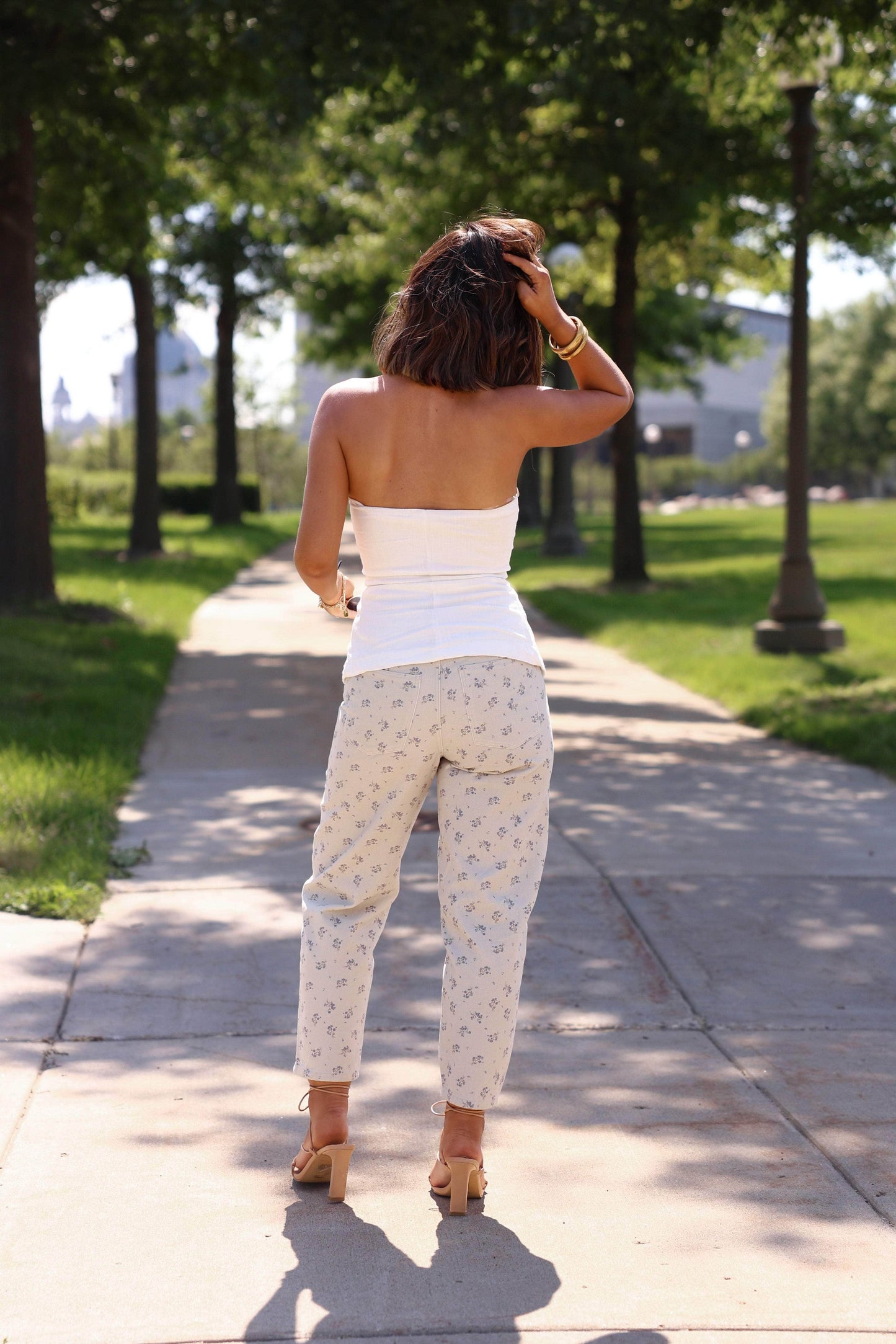 Flower Printed Denim Pants