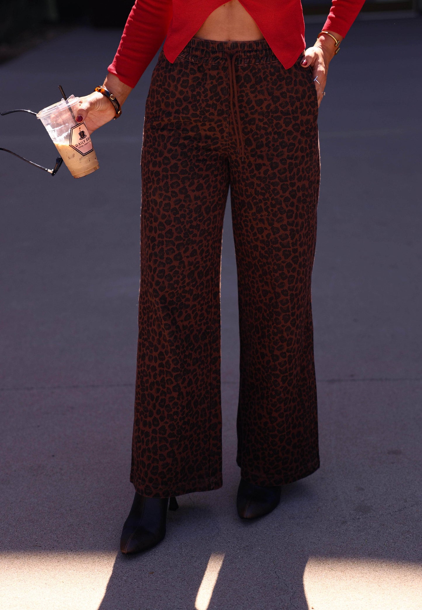 Leopard Print Denim Track Pants