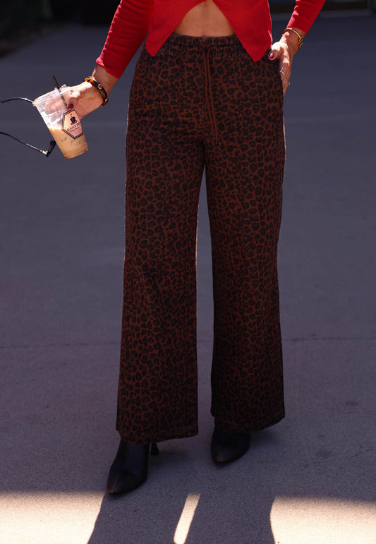 Leopard Print Denim Track Pants