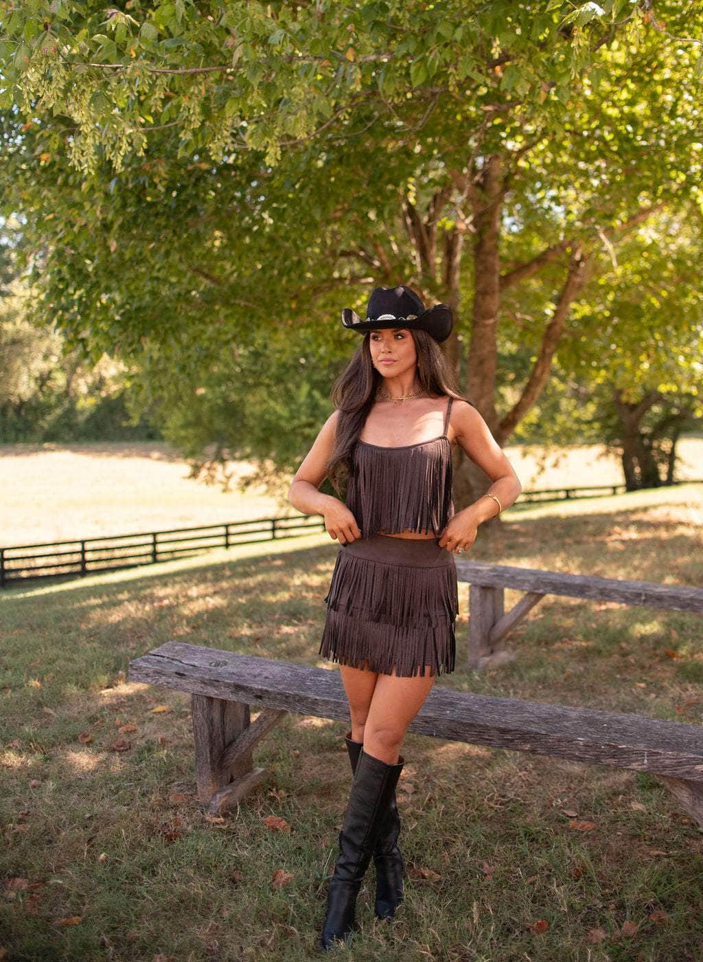 Saddle And Fringe Suede Skirt