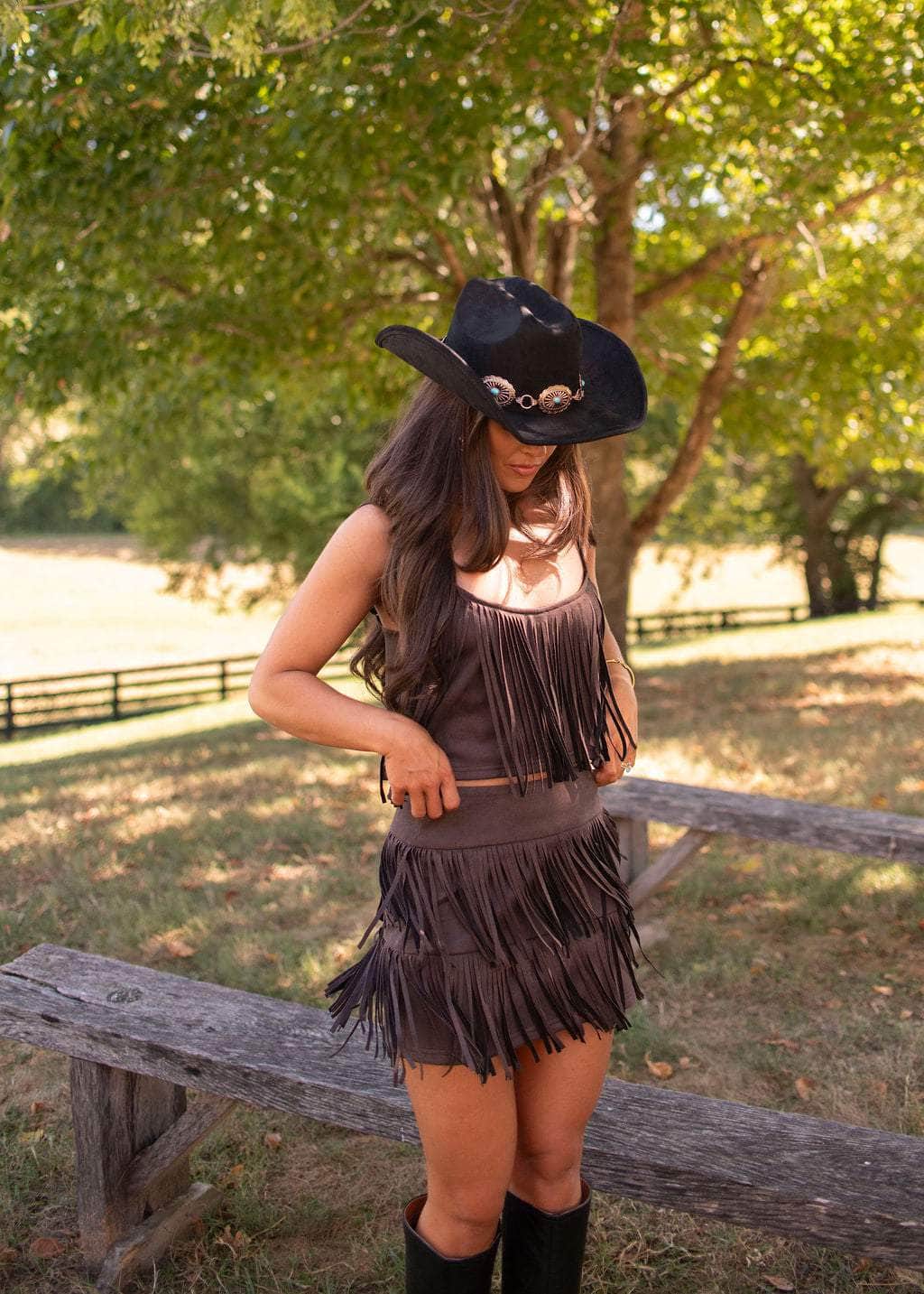 Saddle And Fringe Suede Skirt