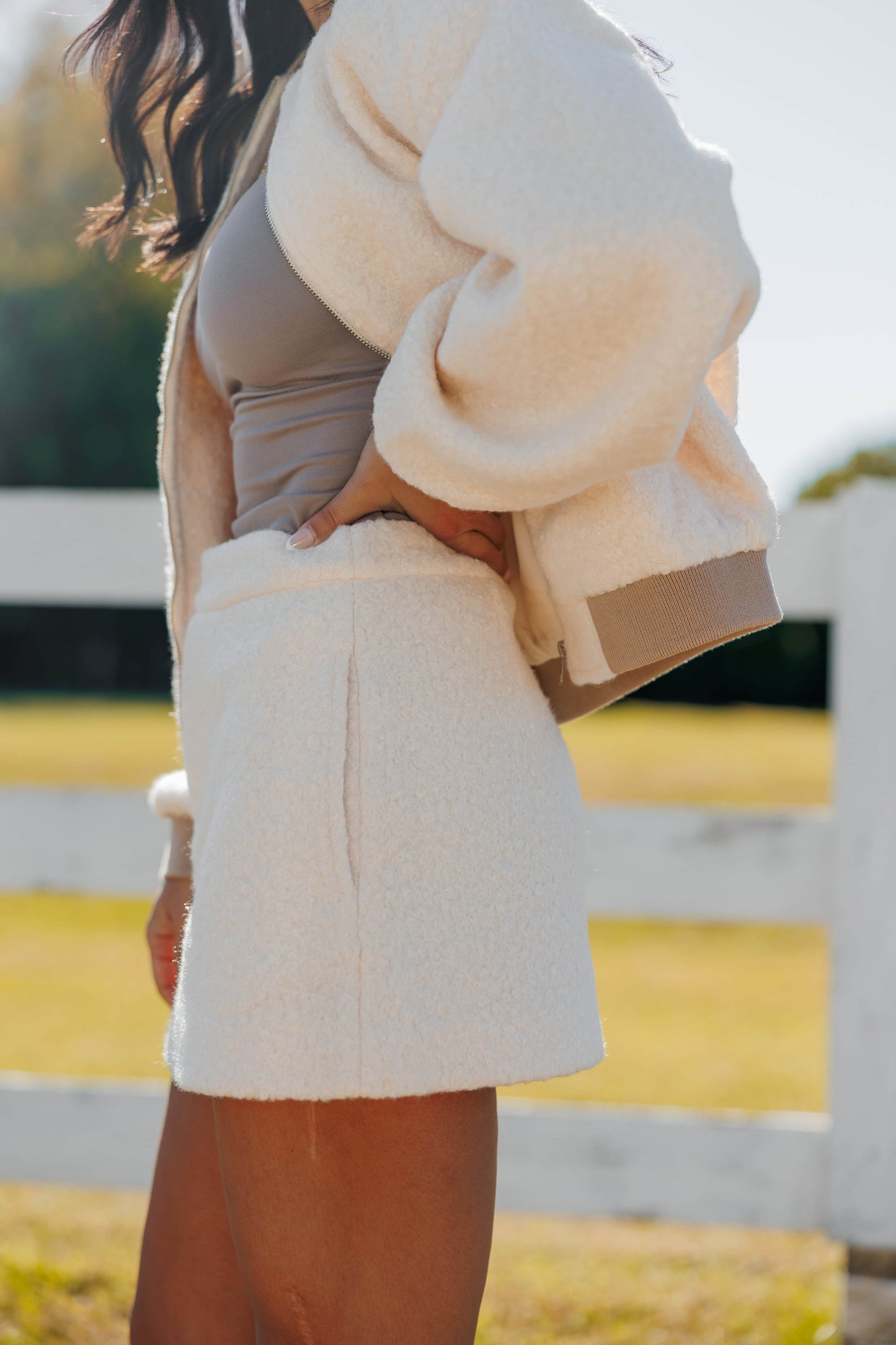 Ivory Fleece Mini Skirt