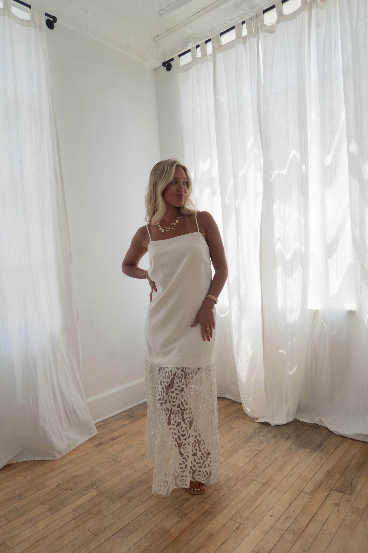 Ivory Rosette Midi Dress