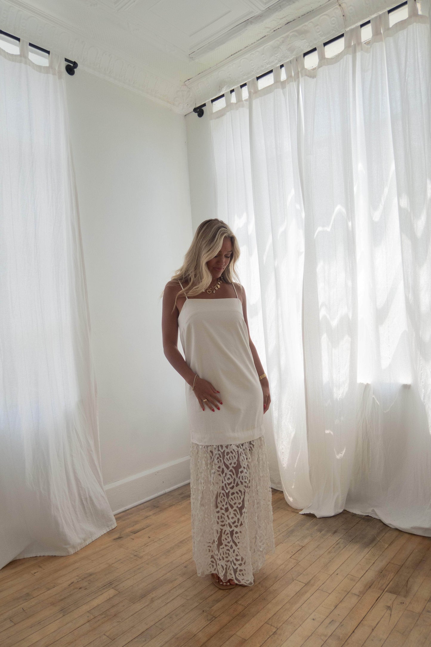 Ivory Rosette Midi Dress