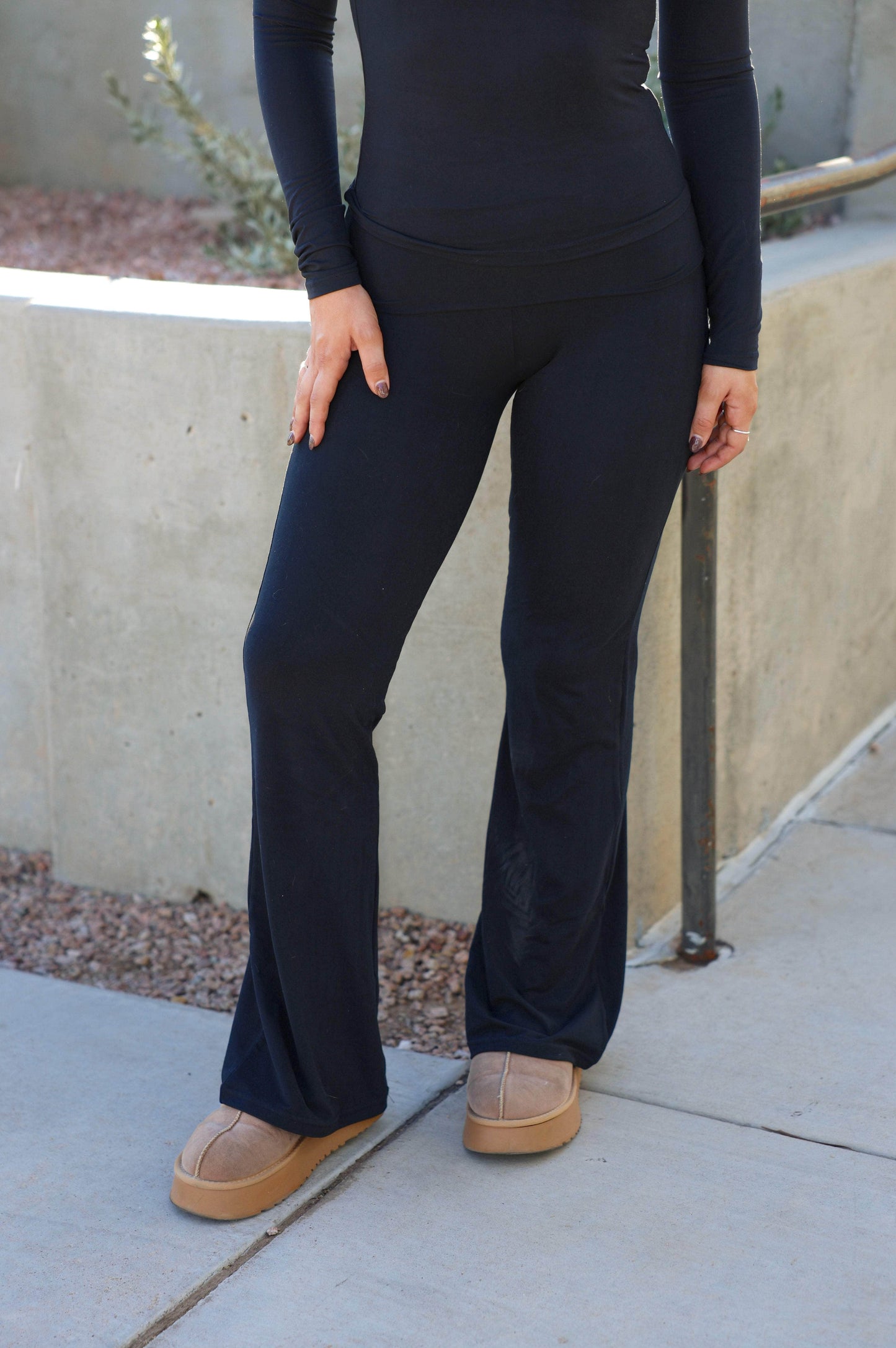 Knit Fold Over Flare Pants