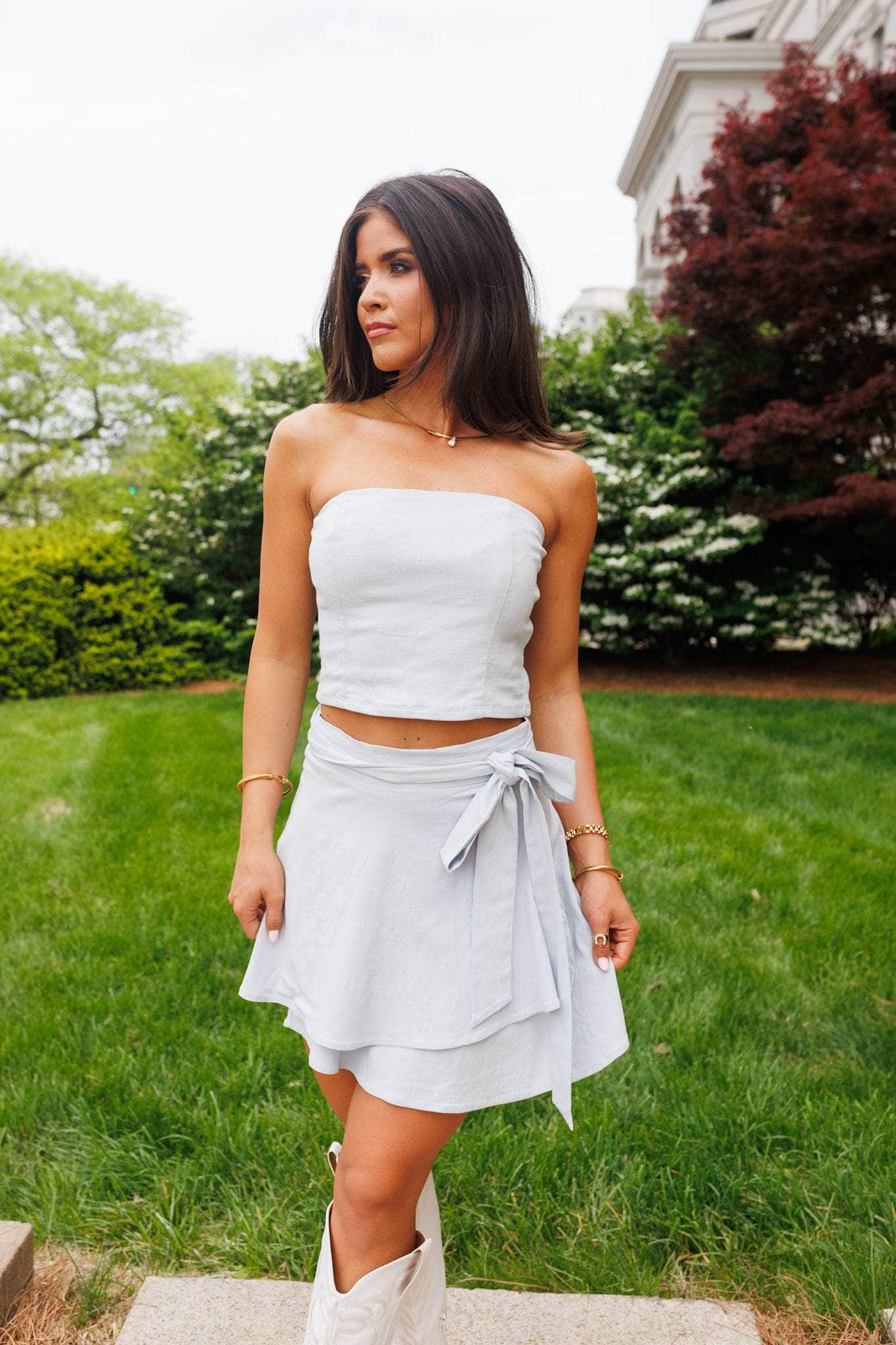 Light Blue Linen Wrap Skirt