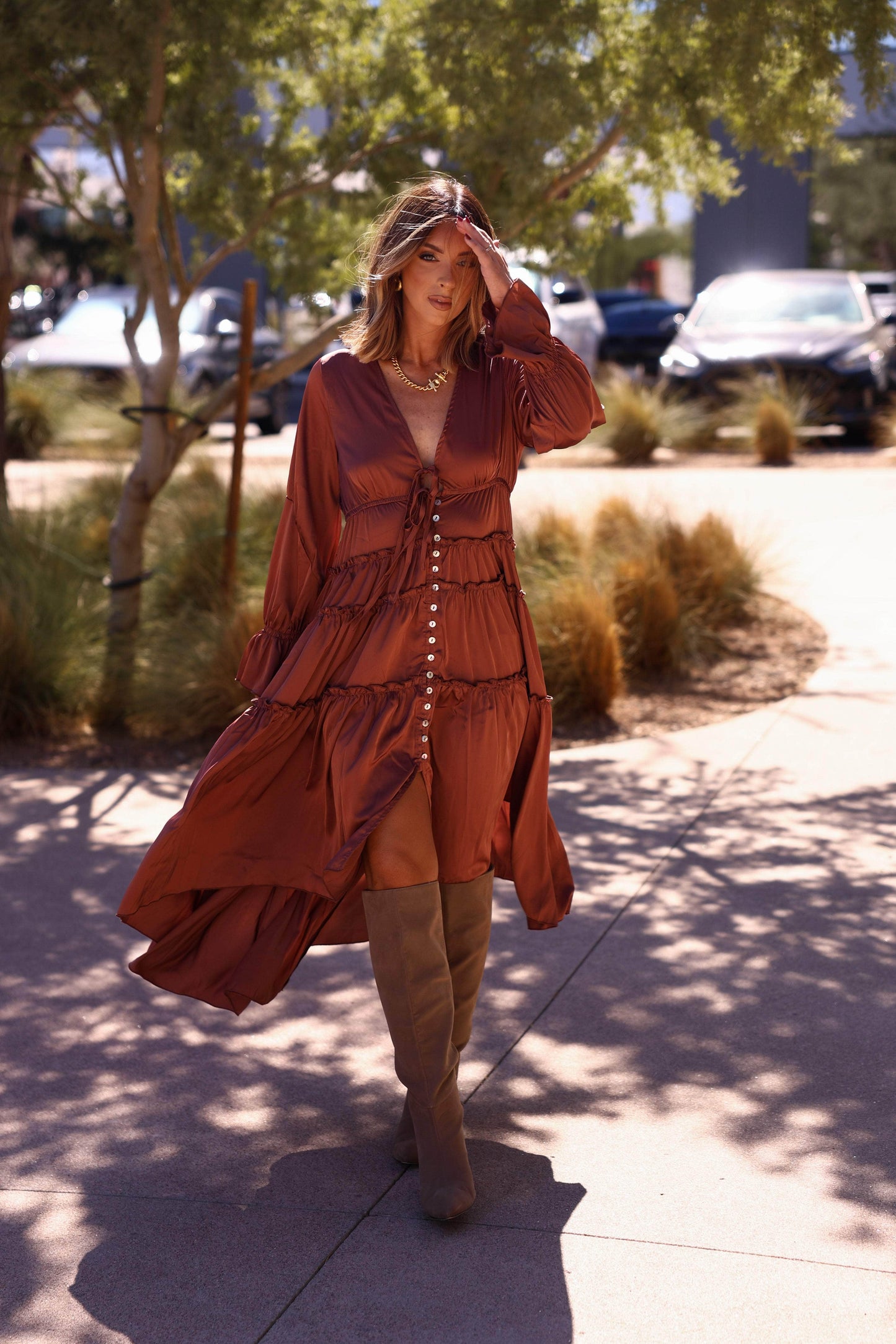 Mocha Ruffle High Low Dress