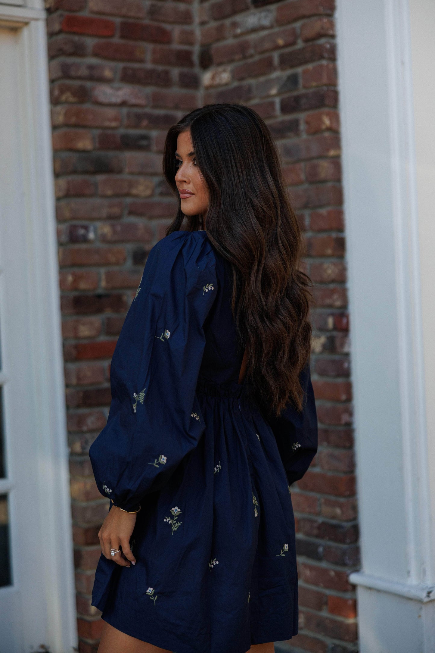 Navy Floral Embroidered Dress