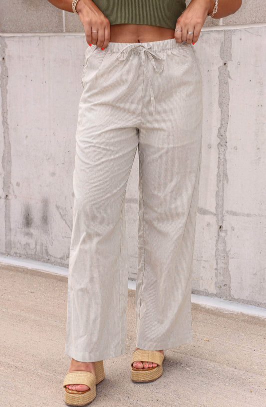 Olive Pinstripe Drawstring Pants
