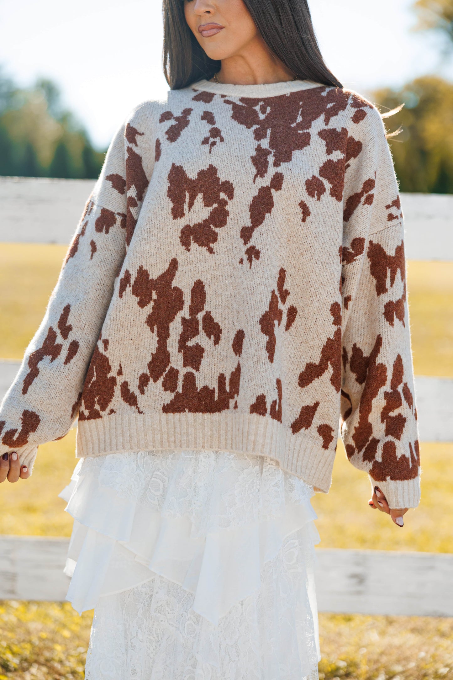 Oversized Cow Print Sweater