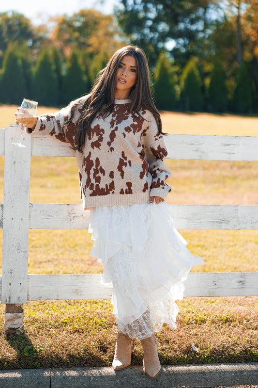 Oversized Cow Print Sweater