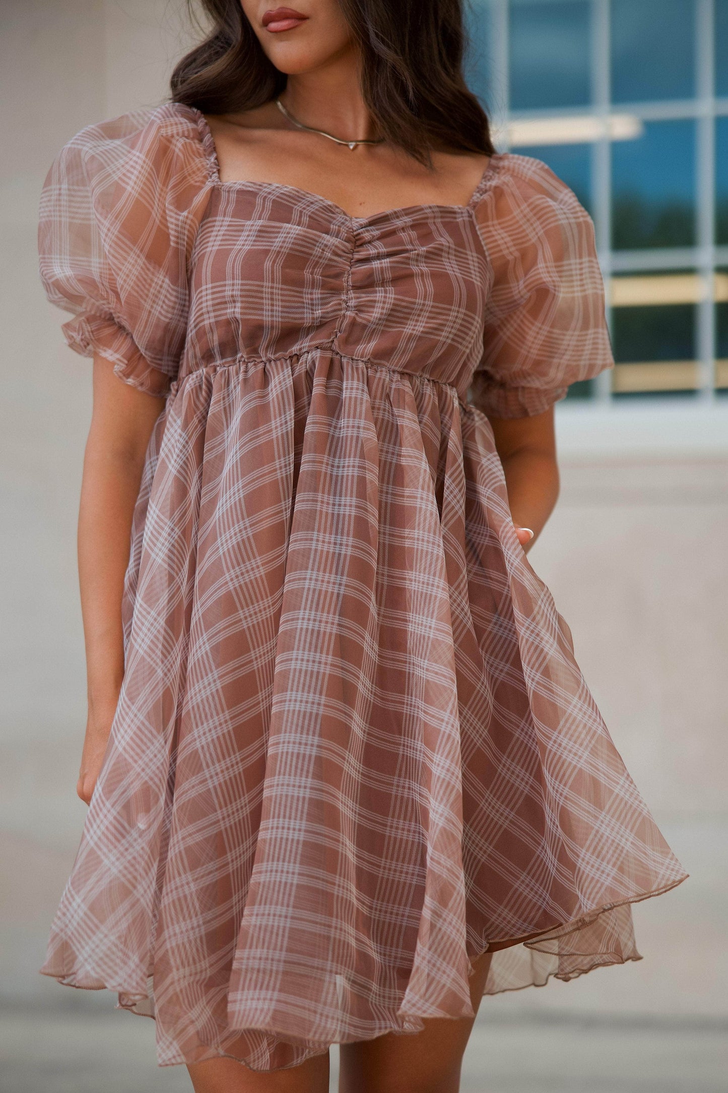 Plaid Babydoll Tulle Dress