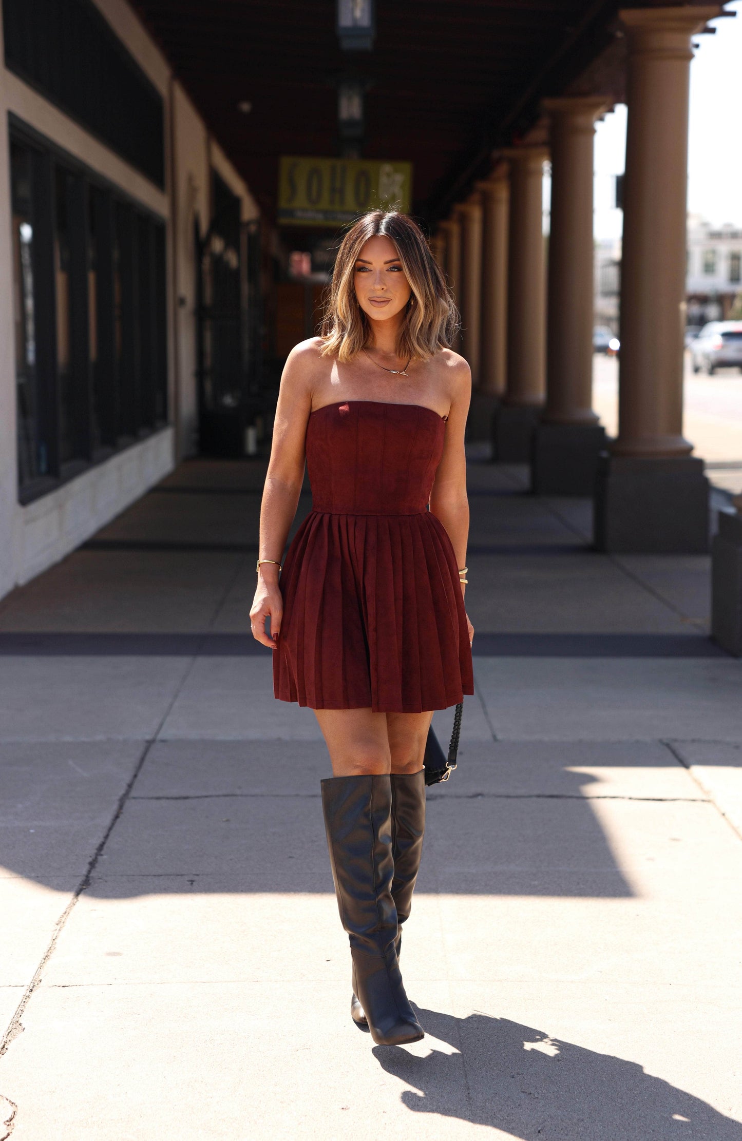 Mulled Wine Suede Mini Dress