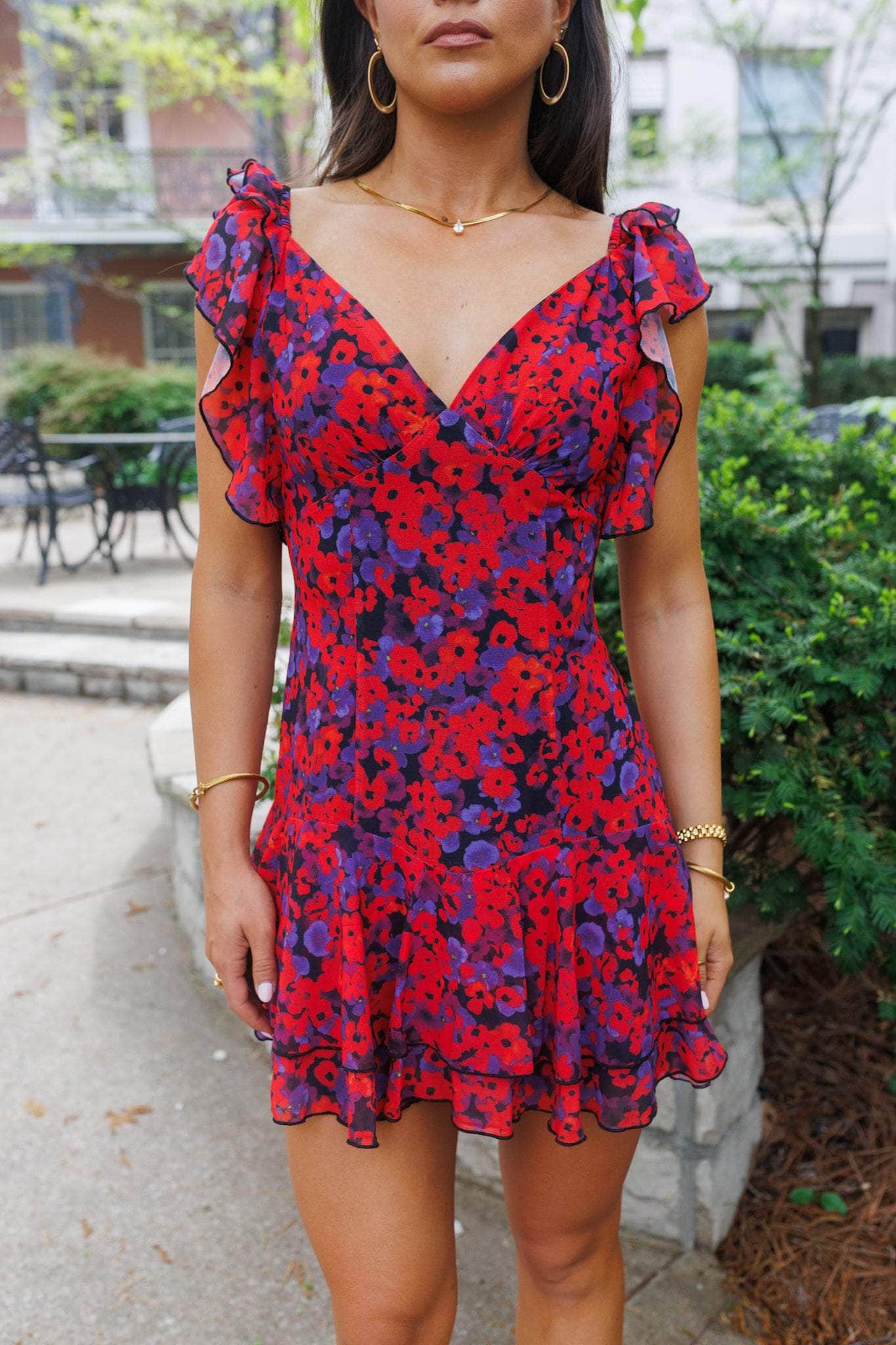 Red Floral Pattern Dress