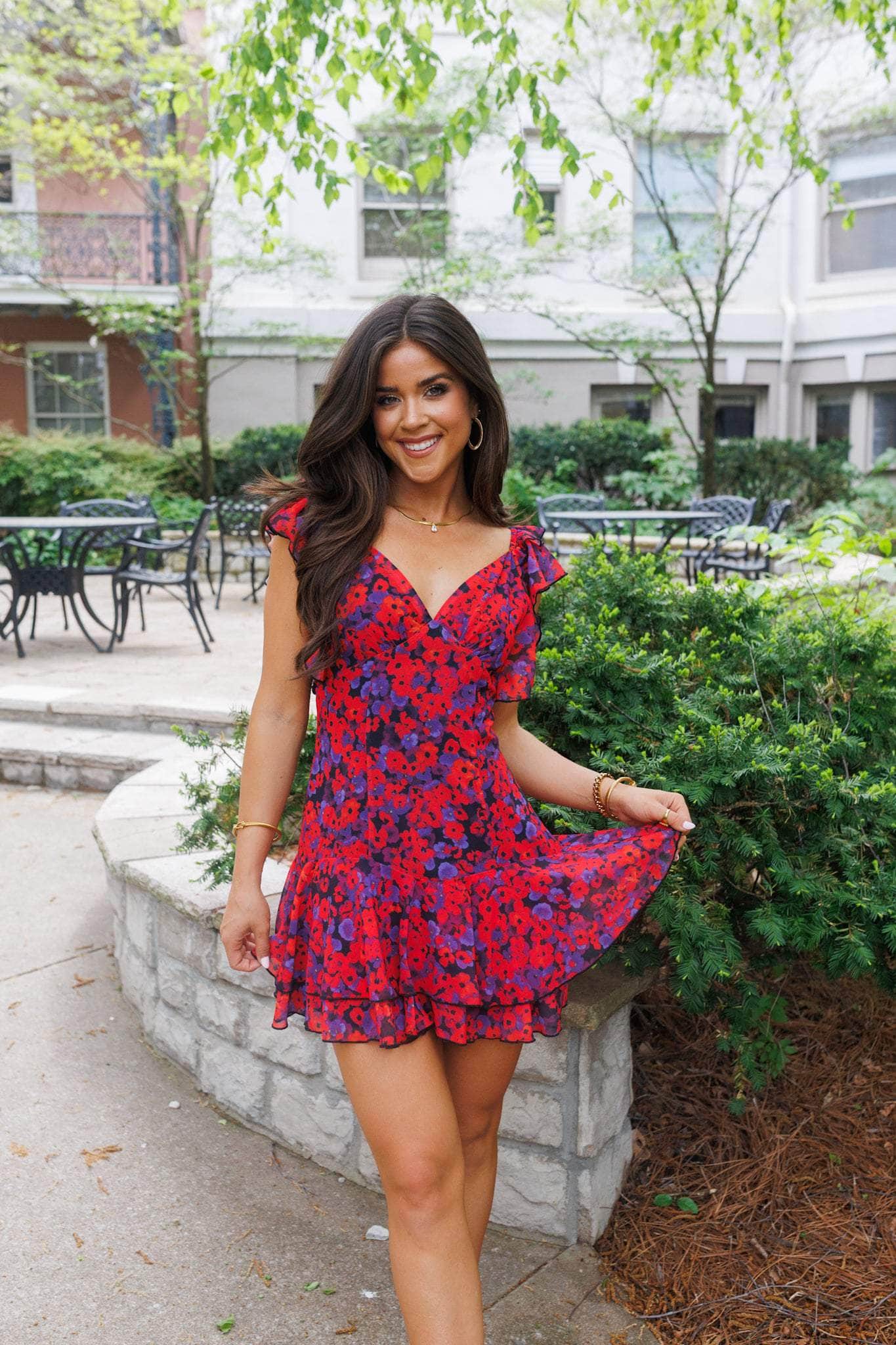 Red Floral Pattern Dress