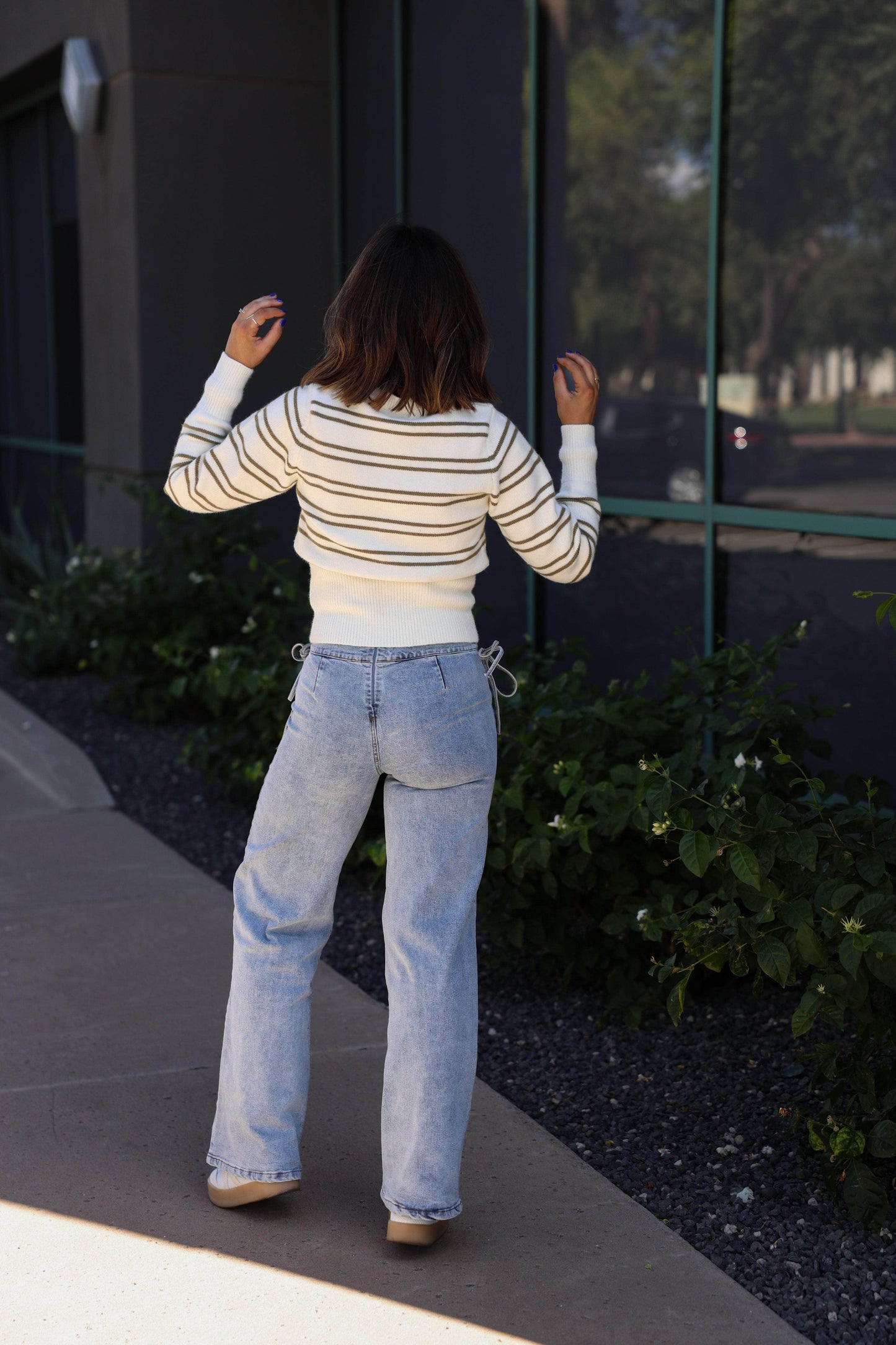 Ribbon Tie Wide Leg Denim