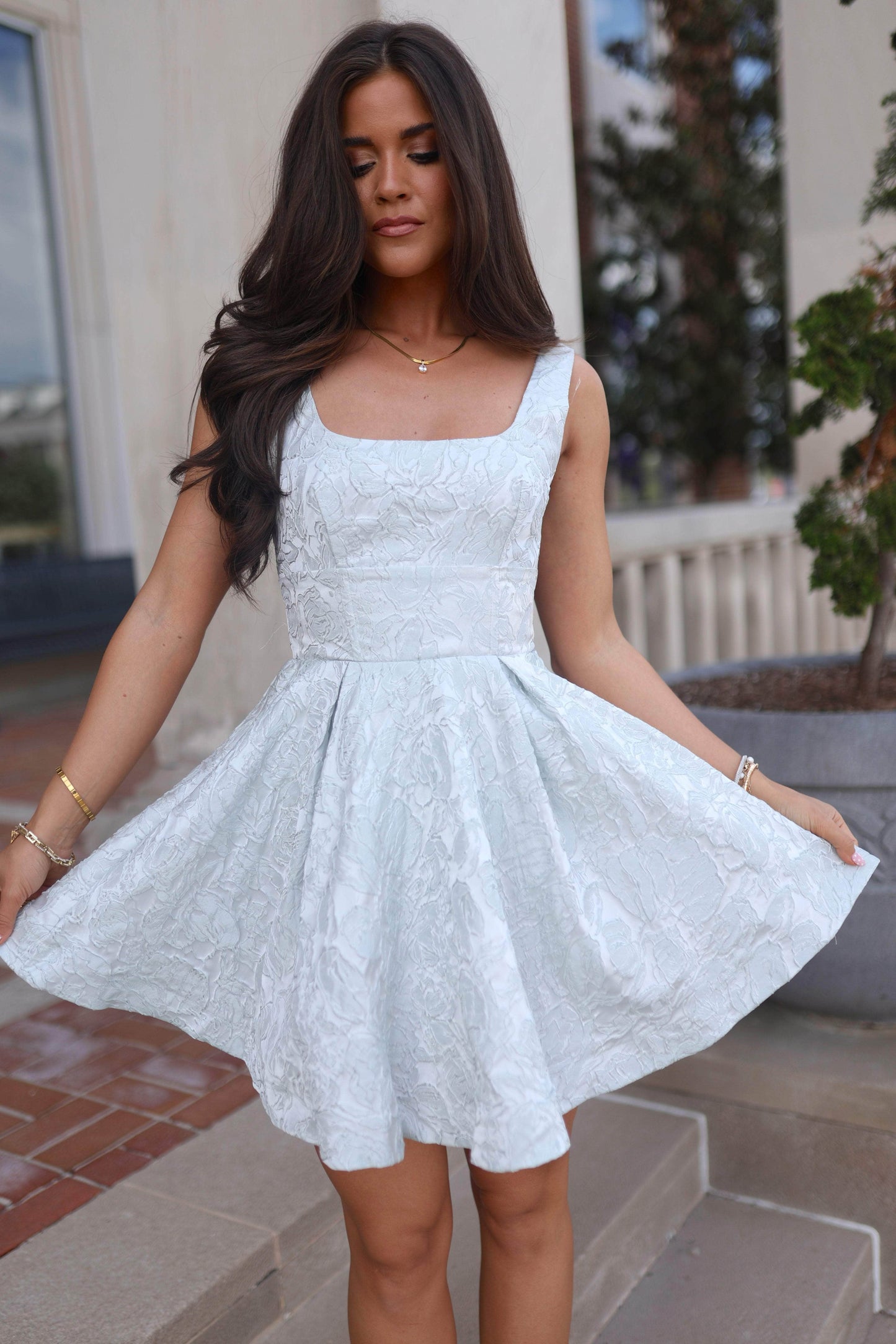 Sage Jacquard Mini Dress