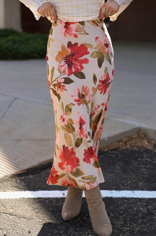 Season Blooms Satin Skirt