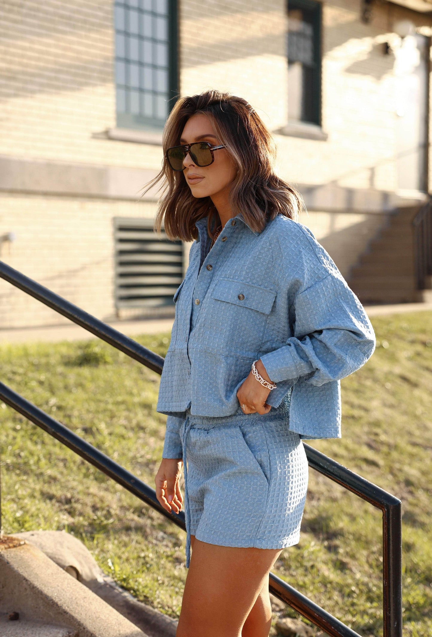 Sky Blue Waffle Knit Shorts