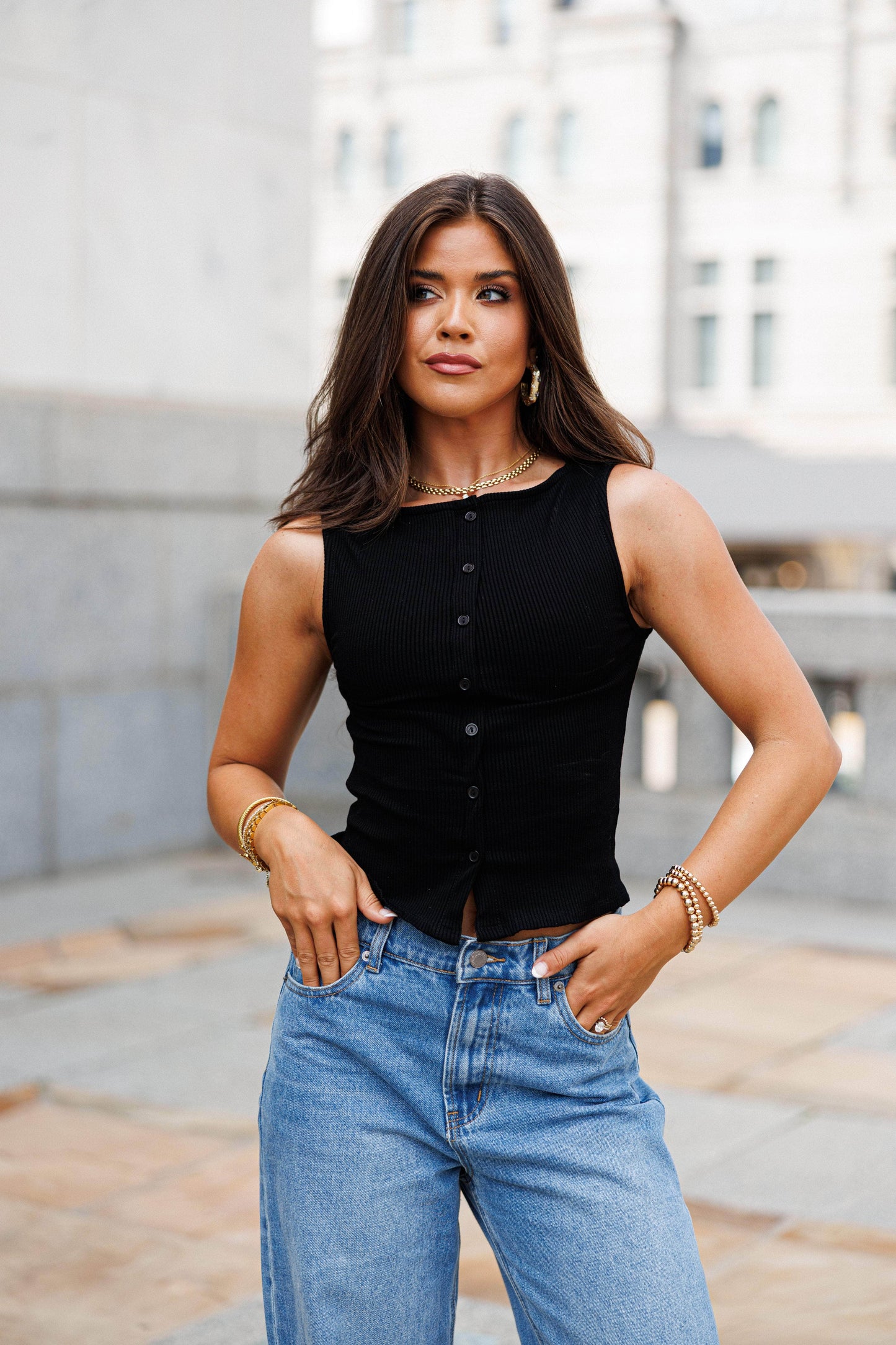 Sleeveless Button Up Tank